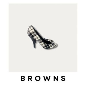 iD Browns Retro Round Toe Plaid Pumps